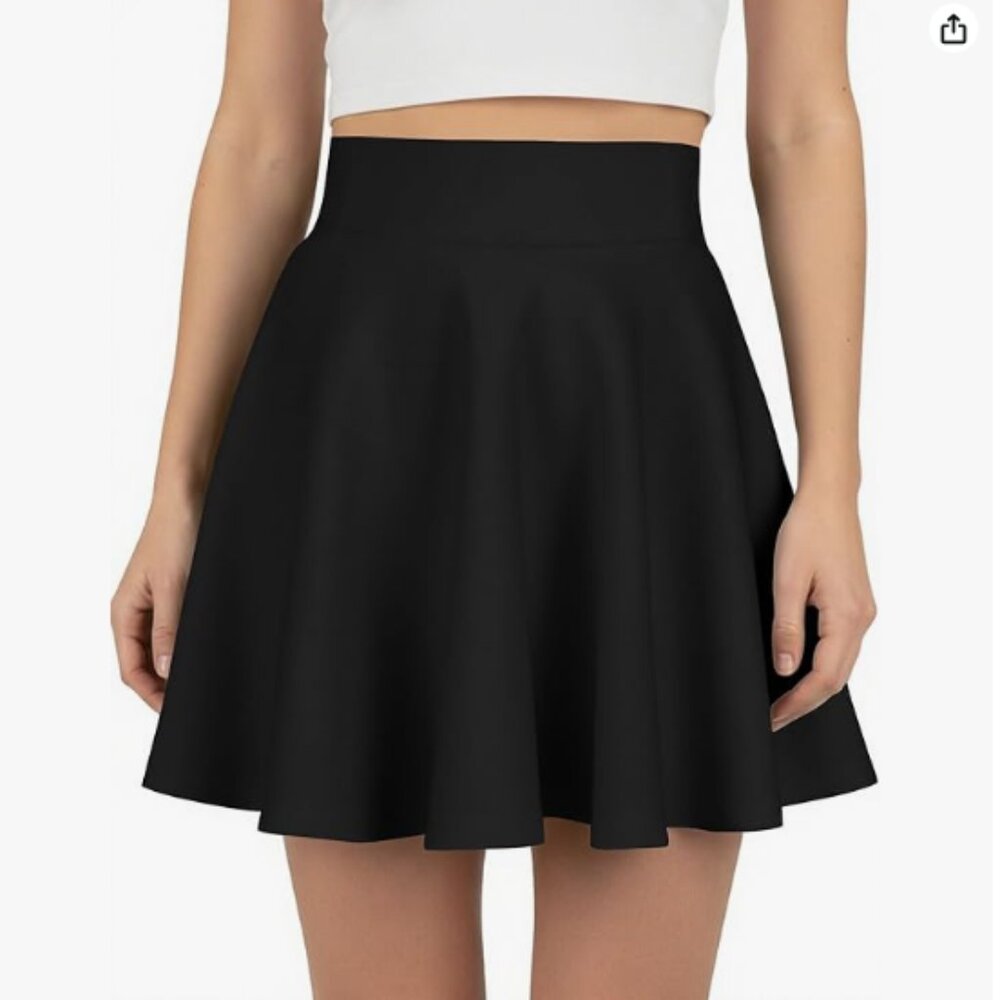 Pleated Mini Skirts Flared Flowy Casual Stretch High Waist Skater Basic - M